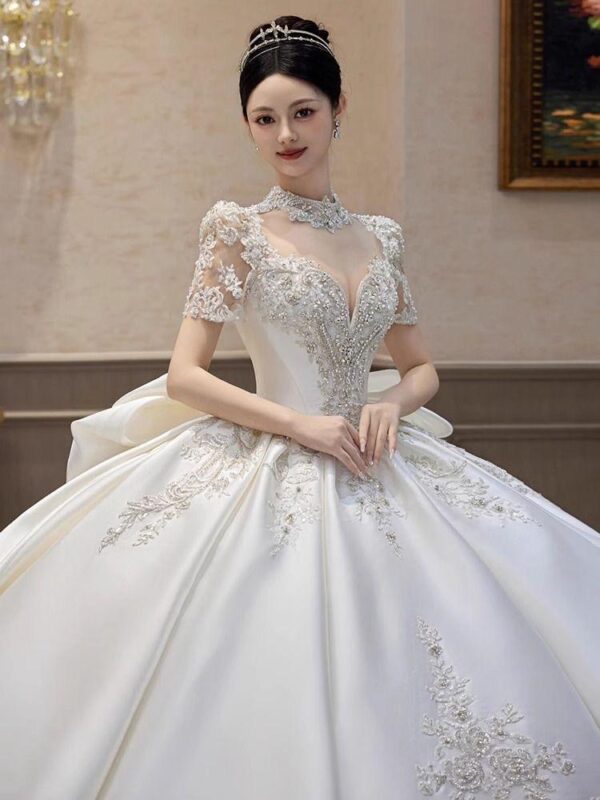 ZX-3079 Heavy-duty luxury wedding dress bride 2024 new main dress high-quality texture runaway princess French v - Image 4