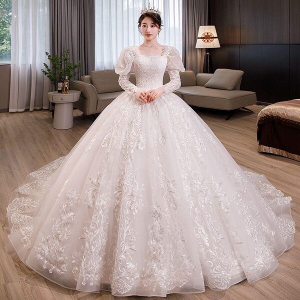 S0214G 2024 new fashion temperament lace luxury pearl high quality fishtail large tail wedding dress - Image 2