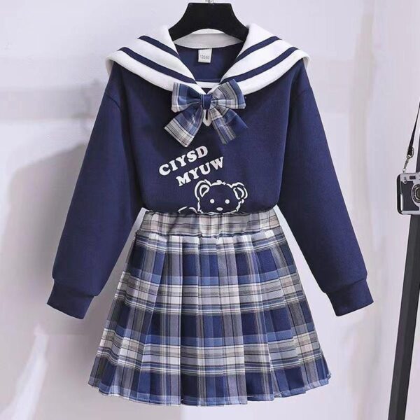 Girls’ jk uniform set 2024 spring clothing new Internet celebrity foreign style college style sweatshirt spring and autumn children‘s two-piece set - Image 3