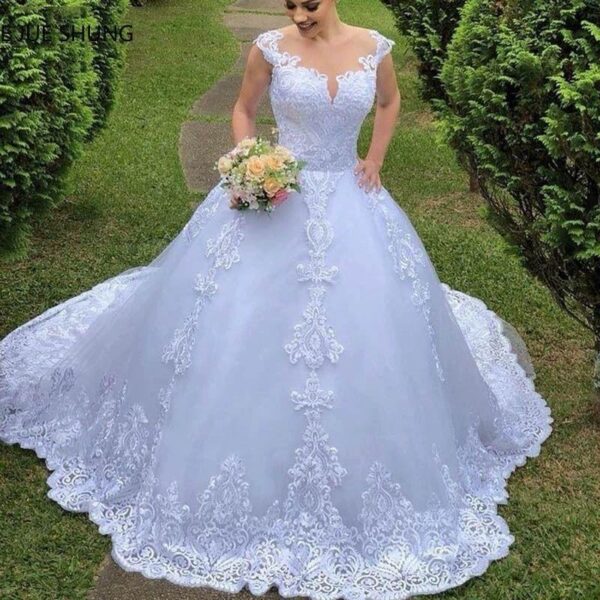 Min. order: 1 piece Plus Size Backless Wedding dresses 2024 White Lace V-neck Bridal Gown See - Image 3