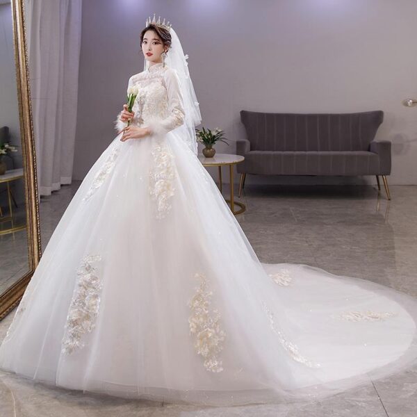 ZX-555 2023 new bride long sleeve winter thickening warm large size pregnant woman French style wedding - Image 3