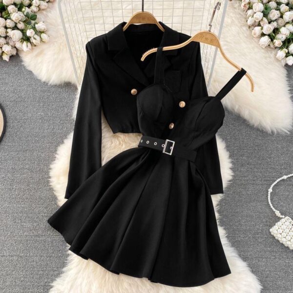 new women retro suit short coat age reduction two sets of strapless halter skirt - Image 2