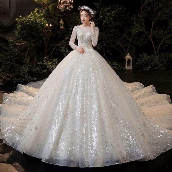 French main wedding dress 2020 new bride starry sky high-end luxury small pregnant woman temperament trailing long sleeves 2021