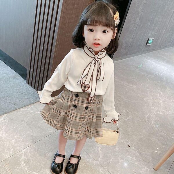 Girls’ Shirt Set Spring Long Sleeve 2024 New Western Style Little Girl Shirt Children’s Plaid Skirt Two-piece Set - Image 2