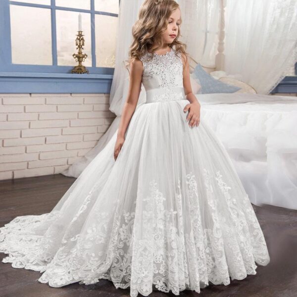 Hot Sale Modest Flower Girl Dress Lace Top Tulle Skirt Kids Party Evening Gown Pageant Dresses Girls - Image 3