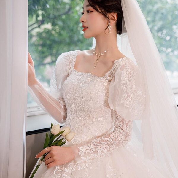 S0214G 2024 new fashion temperament lace luxury pearl high quality fishtail large tail wedding dress - Image 3