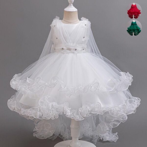 Girls White Green Party Princess Dress Kids Girl Tailing Dresses For Wedding Birthday Ceremony Baby Girl Gown