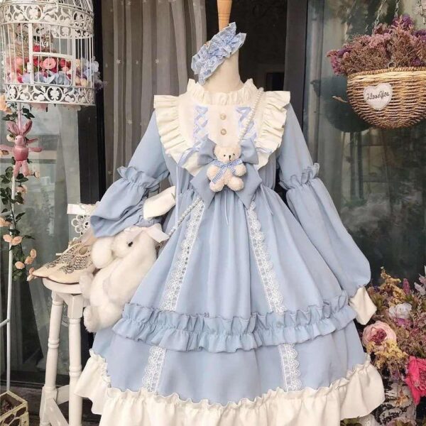 Japanese Style Princess Dress Kawaii Long Sleeves Sweet Girl Chiffon Fancy Dress Lolita Dress