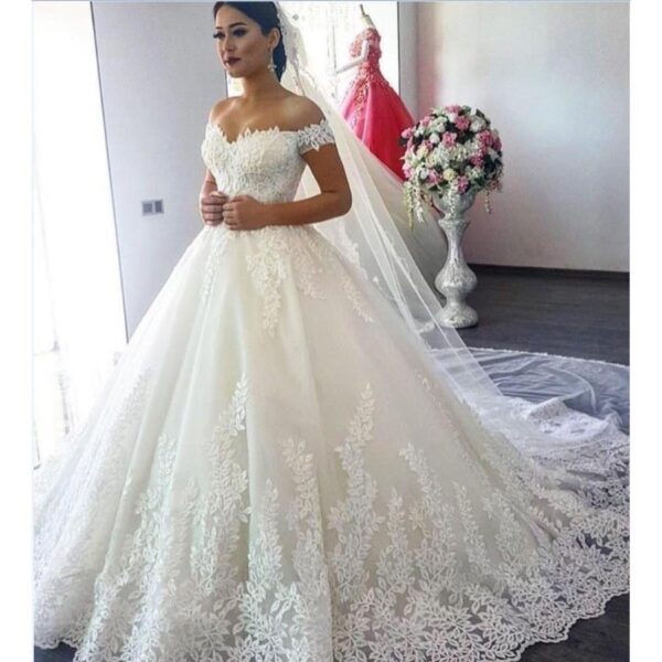 minthson 2023 new summer dress plus-size one-shoulder puffy gauze skirt drag wedding dress - Image 2