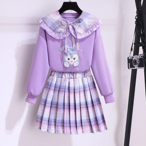 Girls’ jk uniform set 2024 spring clothing new Internet celebrity foreign style college style sweatshirt spring and autumn children‘s two-piece set - Image 5