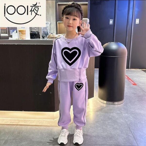 Girls' clothing set 2023 spring/autumn leisure children's hoodie sports set teenager girls sweatsuits - Image 2