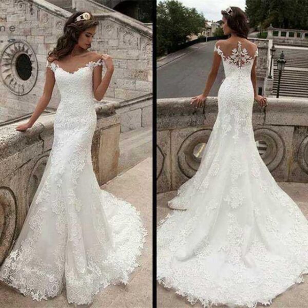 S495A 2024 Wedding Gown Bride Vestido De Noiva White Backless Lace Mermaid ball gown dress for wedding