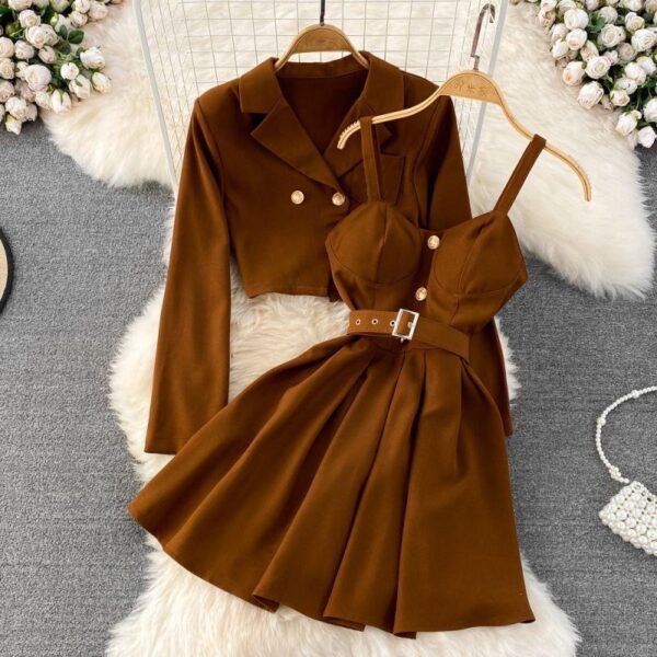 new women retro suit short coat age reduction two sets of strapless halter skirt