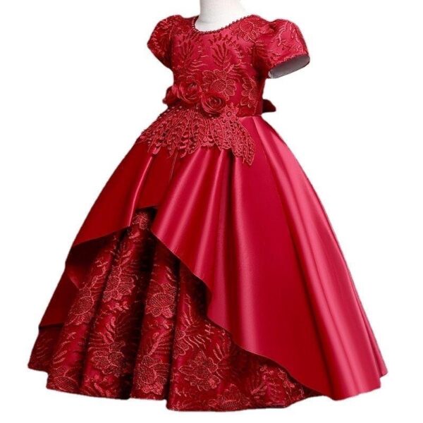 Fashion red princess girl wedding dress flower girls party dresses for 8 years old elegant kid gown for girls birthday - Image 6