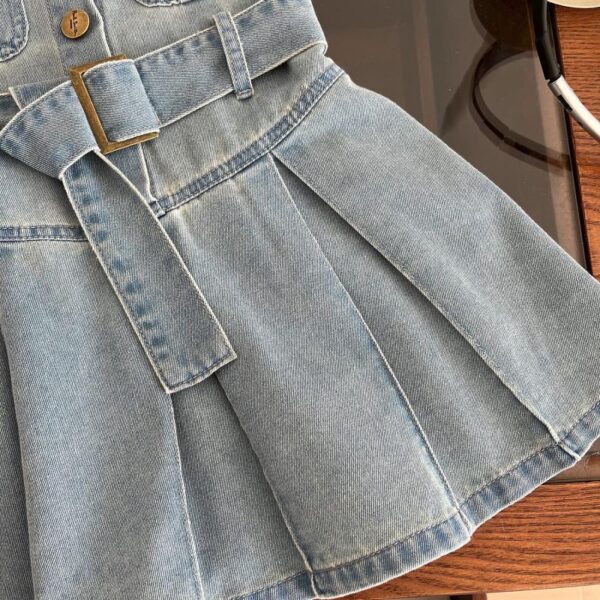 Hot sale Fashionable and Elegant 3-8 years old girl sleeveless lapel denim dress Factory Direct Sale - Image 3