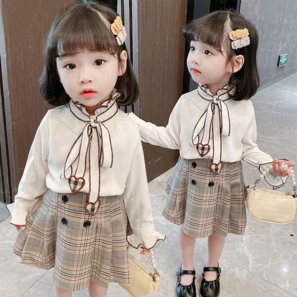 Girls’ Shirt Set Spring Long Sleeve 2024 New Western Style Little Girl Shirt Children’s Plaid Skirt Two-piece Set - Image 3