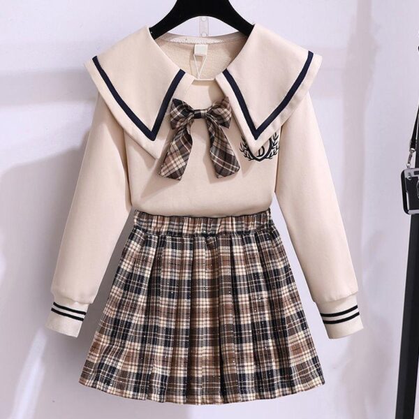 Girls’ jk uniform set 2024 spring clothing new Internet celebrity foreign style college style sweatshirt spring and autumn children‘s two-piece set - Image 2