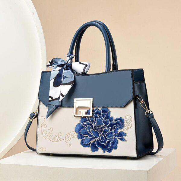 Chinese Peony Embroidered PU Handbag - Image 2