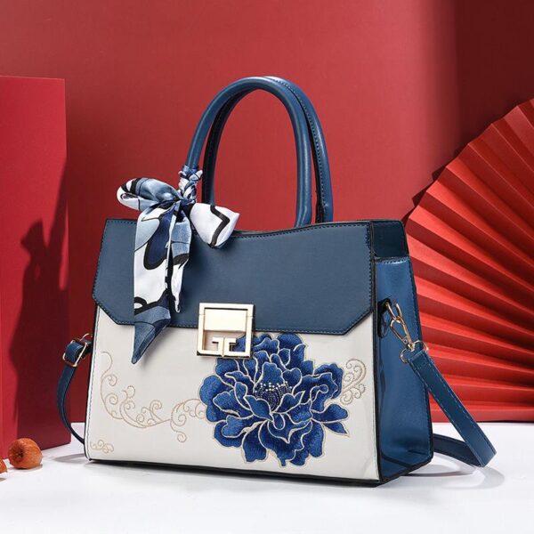 Chinese Peony Embroidered PU Handbag