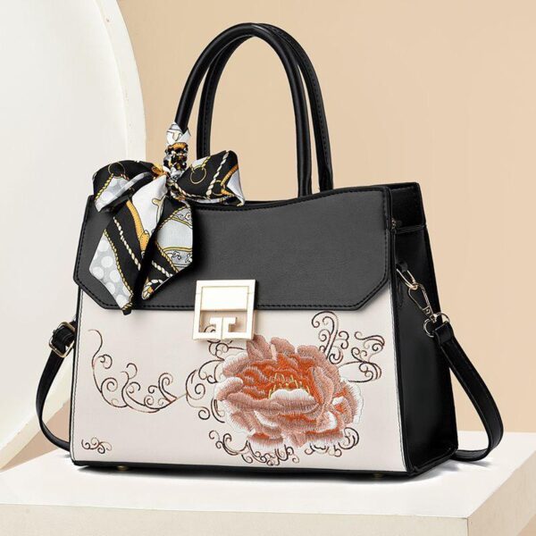 Chinese Peony Embroidered PU Handbag - Image 3