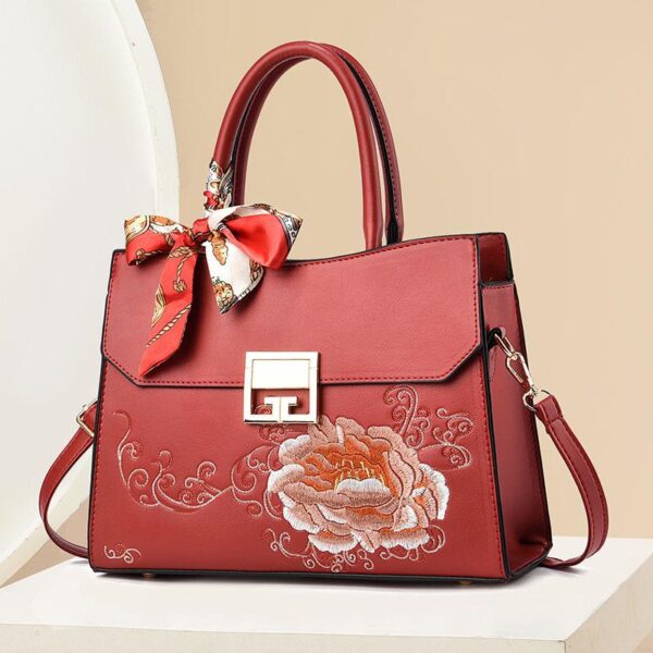 Chinese Peony Embroidered PU Handbag - Image 5