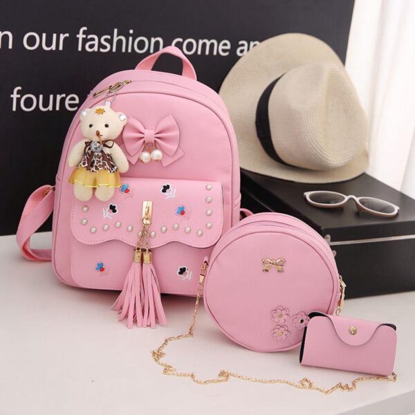 2024 Fashion Borse Donna Firmate Bow Round Bag Women Backpack 3pcs Set Backpack Bag For Girl Mochilas - Image 4