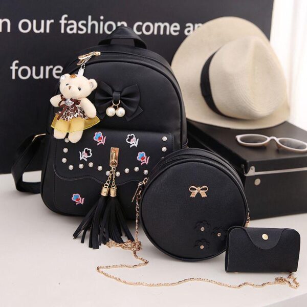 2024 Fashion Borse Donna Firmate Bow Round Bag Women Backpack 3pcs Set Backpack Bag For Girl Mochilas - Image 3