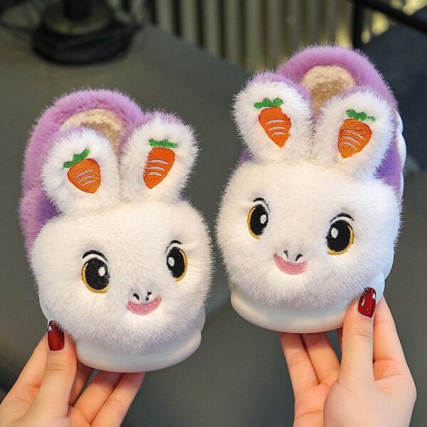 Top quality Children's Cotton mop shoes autumn winter thick cute rabbit fur bag with cotton heels Plush slippers B22 sneakers - Image 4