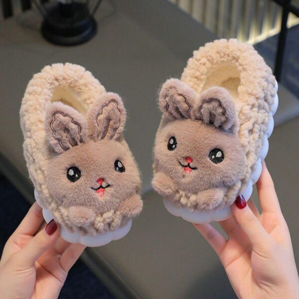 Top quality Children's Cotton mop shoes autumn winter thick cute rabbit fur bag with cotton heels Plush slippers B22 sneakers - Image 2