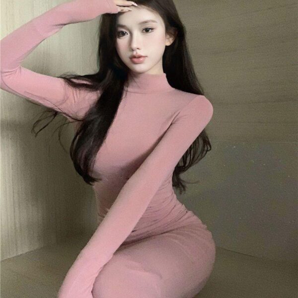 2024 autumn and winter new style with coat and bottom wrap hip skirt slim long skirt French Korean version dress women - Image 3