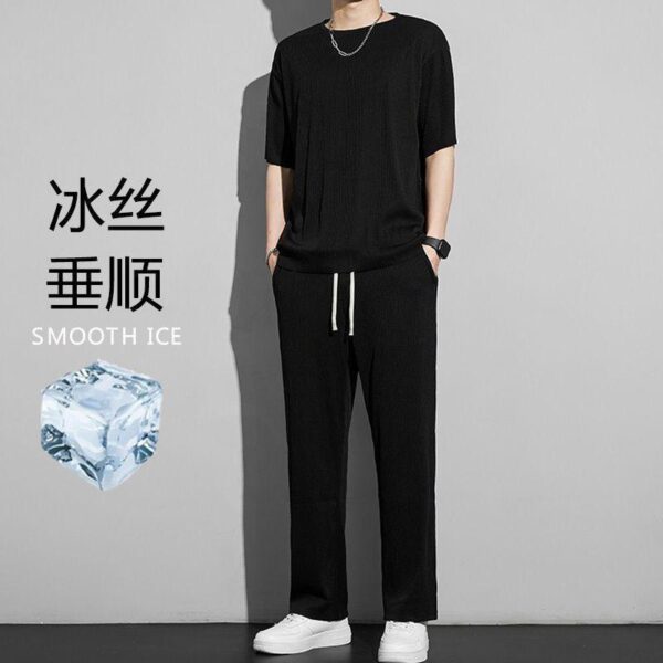 Ice silk sports suit men's summer thin casual pants short-sleeved ins quick-drying drooping clothes - Image 3