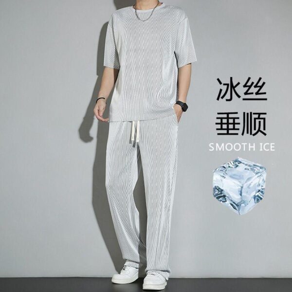 Ice silk sports suit men's summer thin casual pants short-sleeved ins quick-drying drooping clothes - Image 4