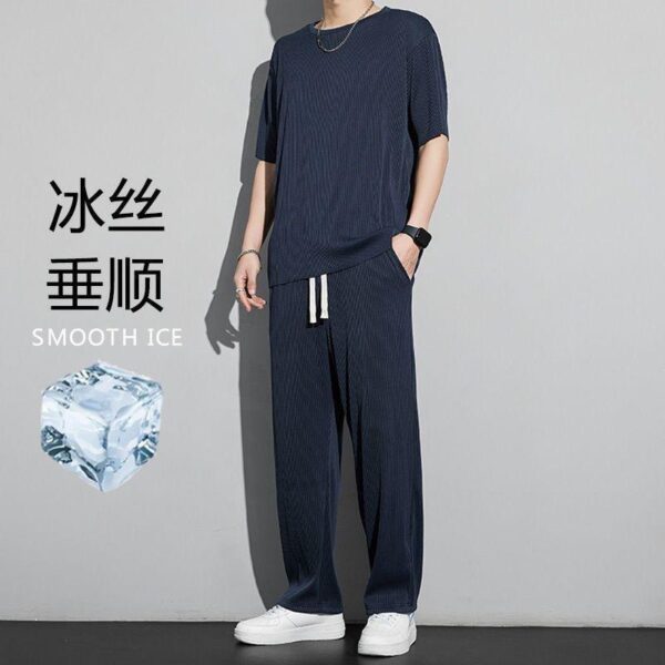 Ice silk sports suit men's summer thin casual pants short-sleeved ins quick-drying drooping clothes