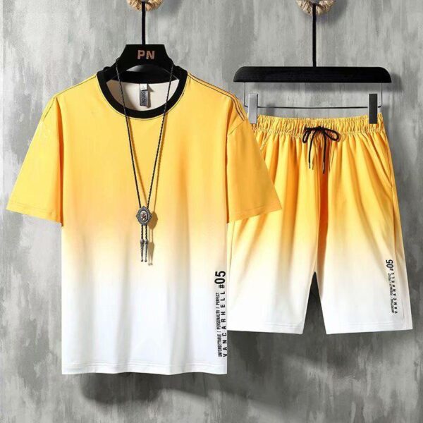 Summer thin gradient ice silk set men's set with handsome sports leisure teenagers and students two-piece set