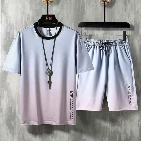 Summer thin gradient ice silk set men's set with handsome sports leisure teenagers and students two-piece set - Image 4