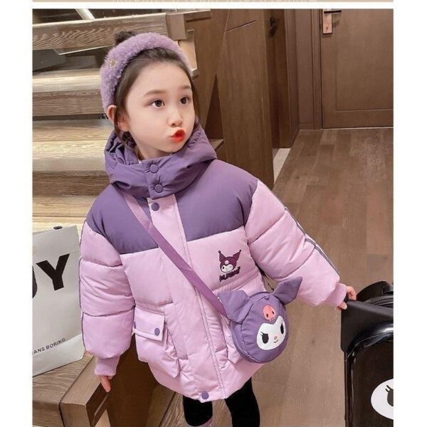 Girls' cotton jacket plush thickened 2024 new fashion style baby with bag casual cotton jacket - Image 3