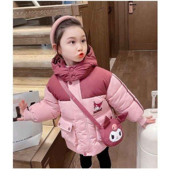 Girls' cotton jacket plush thickened 2024 new fashion style baby with bag casual cotton jacket - Image 2