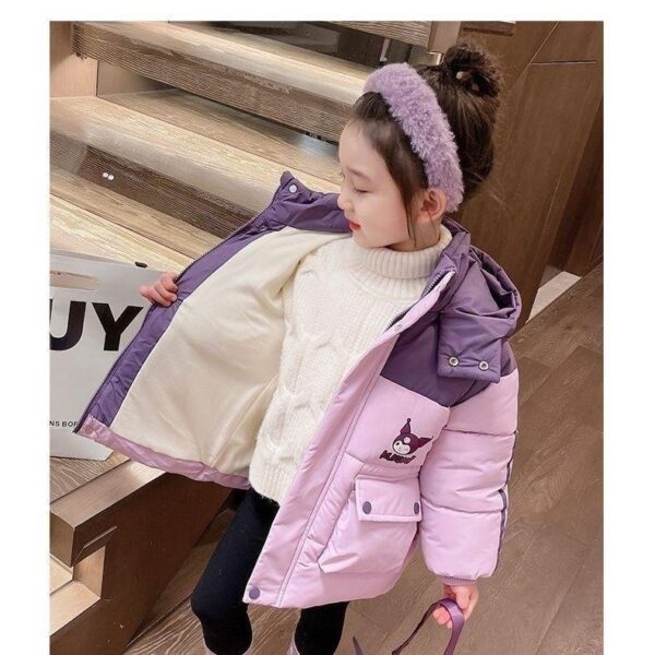 Girls' cotton jacket plush thickened 2024 new fashion style baby with bag casual cotton jacket