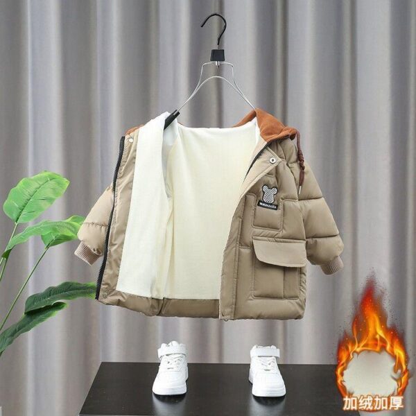 Girls' cotton jacket plush thickened 2024 new fashion style baby with bag casual cotton jacket - Image 4