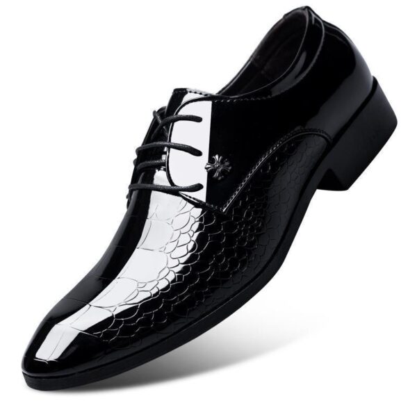 Men's new leather shoes British Korean version pointed toe formal business versatile casual shoes trendy lace-up young men's shoes - Image 2