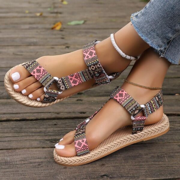 Cross-border foreign trade 2024 summer new flat women's Velcro fashion printed large size women's sandals in stock - Image 4