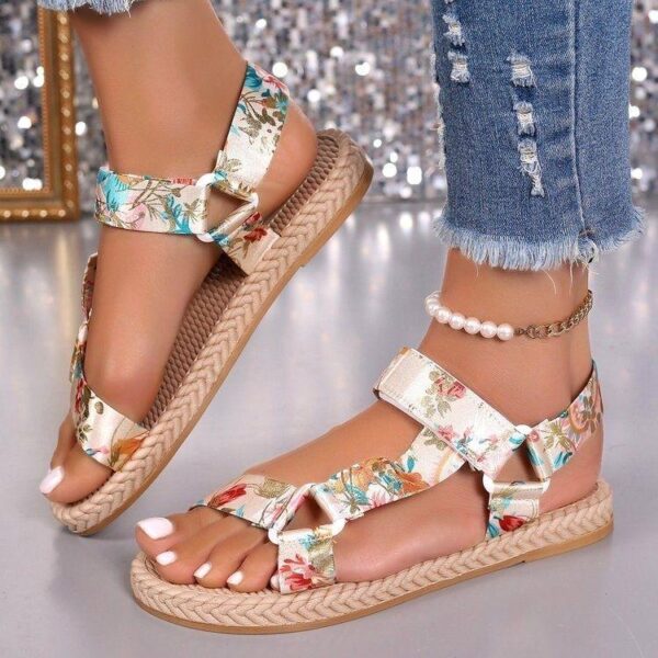 Cross-border foreign trade 2024 summer new flat women's Velcro fashion printed large size women's sandals in stock - Image 5