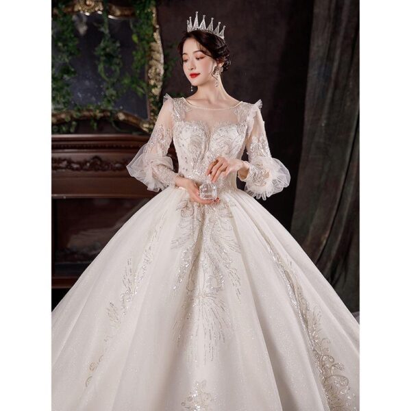 Jancember LDR13 Ready To Ship Fashion Luxury Lace Applique Long Train Wedding Dress Bridal Gown - Image 3