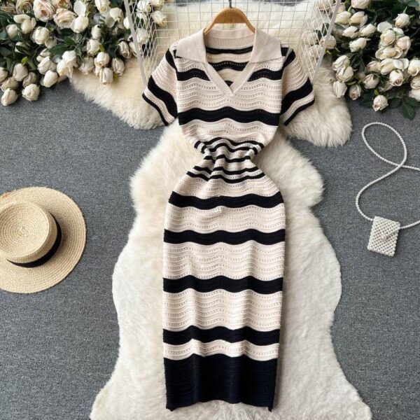 2024 New Striped Knitted Dress For Spring And Summer Temperament Maxi Dress