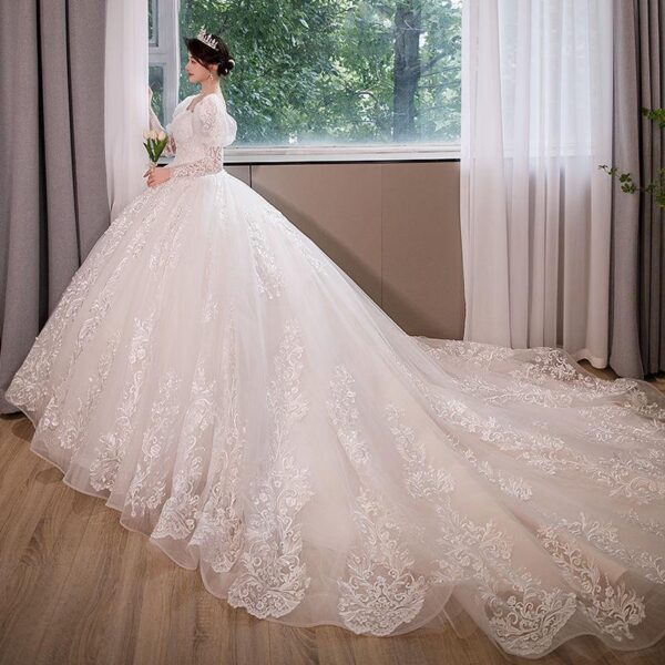 S0214G 2024 new fashion temperament lace luxury pearl high quality fishtail large tail wedding dress - Image 4