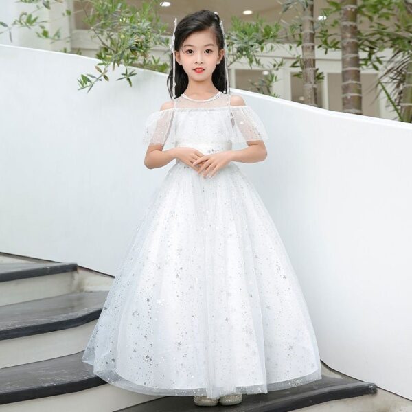 Embroidered Beads Flower Kids Dress Little Girl's Sleeveless Tulle Rainbow Dresses For Wedding Party Princess Gown