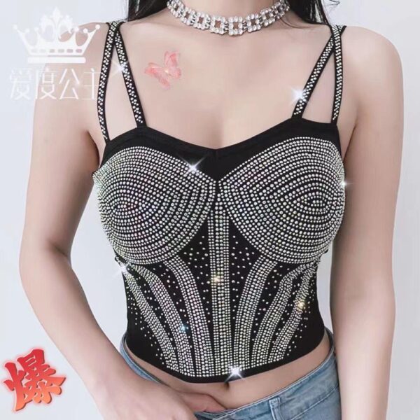 Body Shaping Top Pearls Beads Nightclub Party Sexy Goddess Vest Top Women Bustier Bra