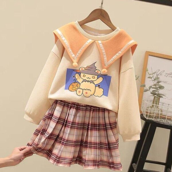 Girls’ jk uniform set 2024 spring clothing new Internet celebrity foreign style college style sweatshirt spring and autumn children‘s two-piece set - Image 6