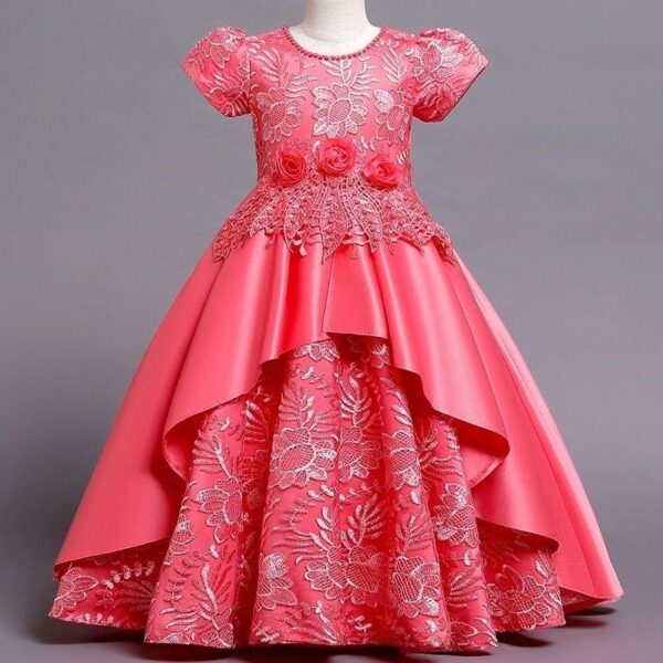 Fashion red princess girl wedding dress flower girls party dresses for 8 years old elegant kid gown for girls birthday - Image 5