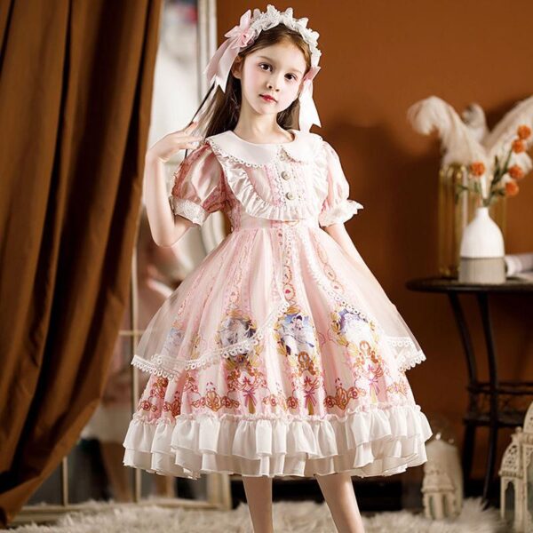 European and American girls Patchwork Stitching color Peter pan Collar Bow-knot lace Lolita princess dress - Image 4